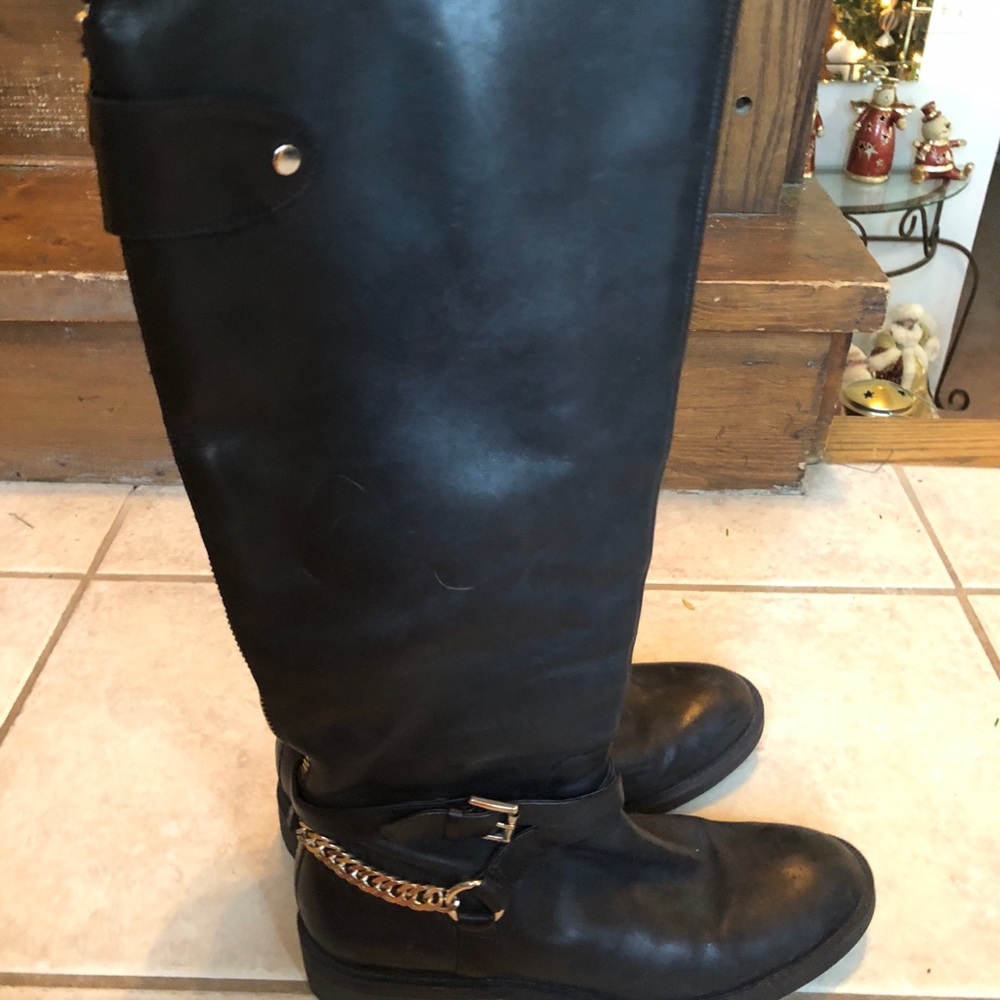 Black leather knee high boots